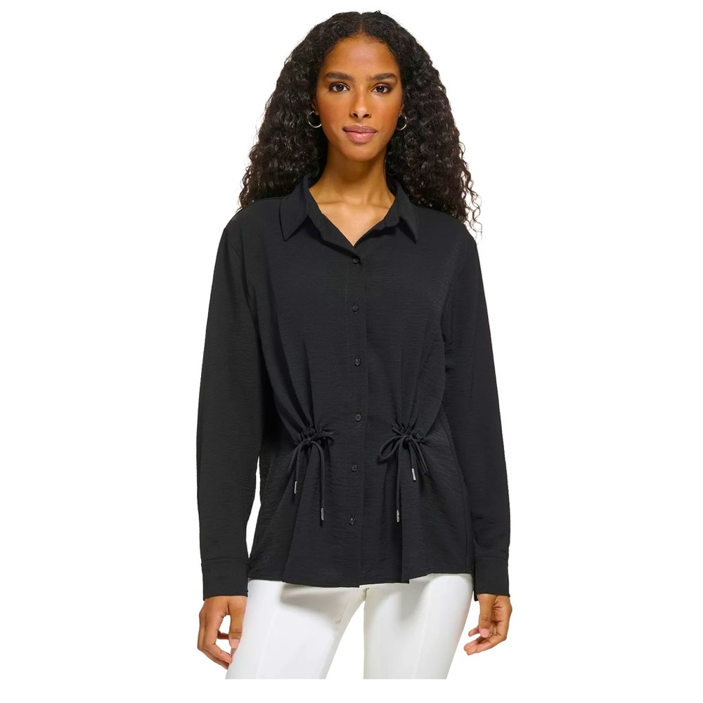NWT! Calvin Klein Women's Cinched Waist Button Down Shirt, in Small, Black